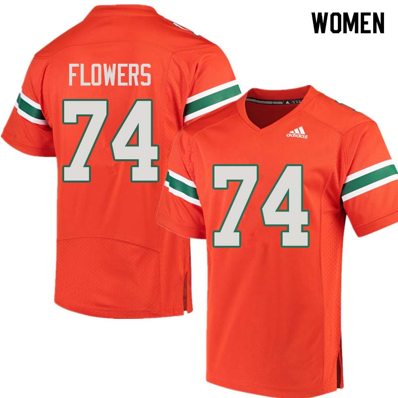 Women Miami Hurricanes #74 Ereck Flowers College Football Jerseys Sale-Orange
